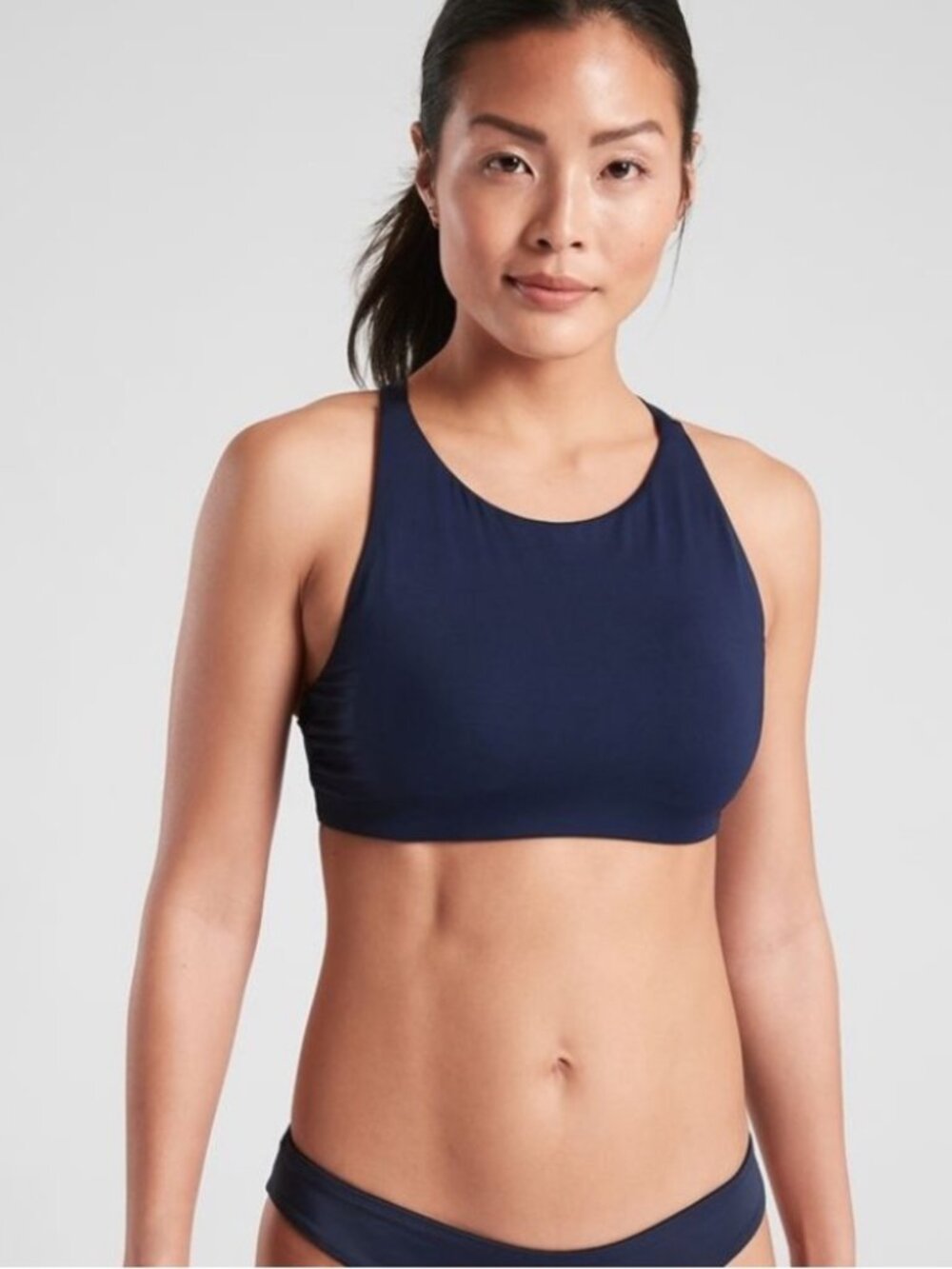 Athleta High Neck Bikini Top (navy, sz L)